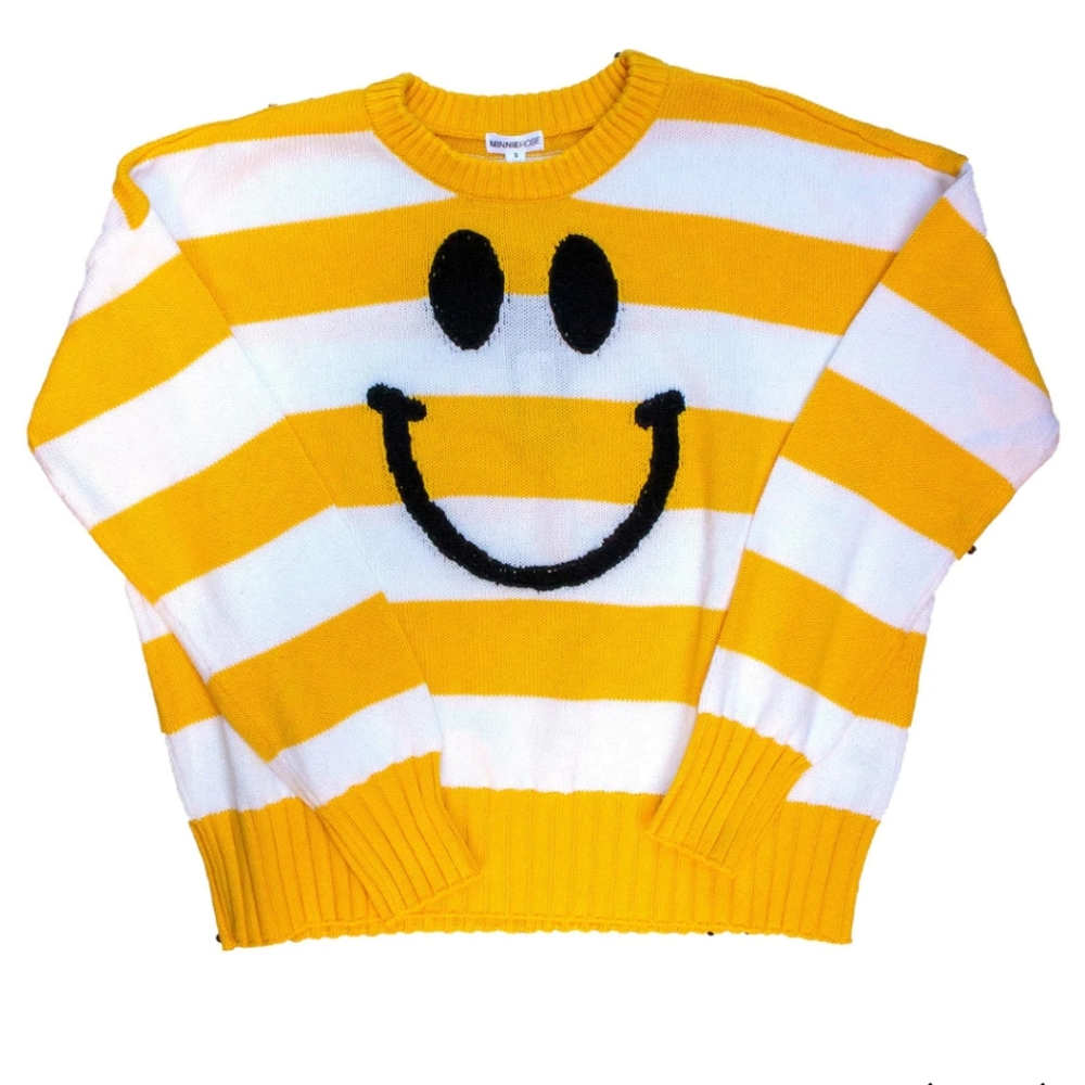 Minnie Rose Striped Smiley Vanilla Crew